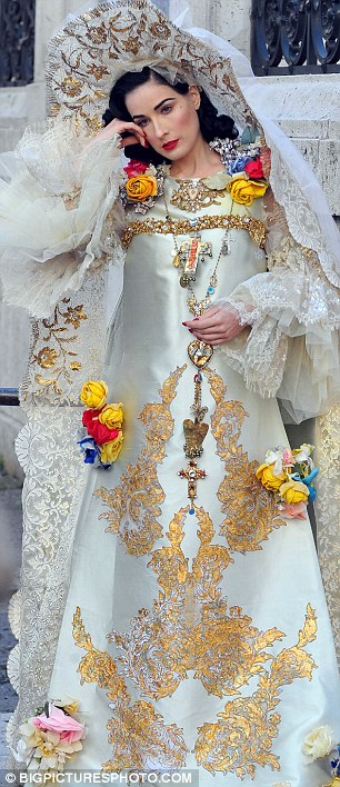 a Christian Lacroix wedding dress in a shoot for Harper's Bazaar Russia